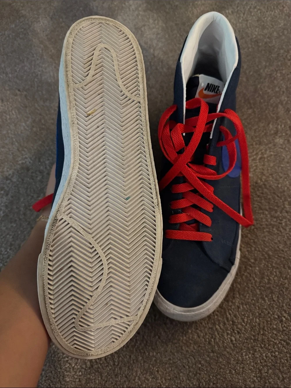 WORN ONCE, CUSTOM Nike High-Top Sneakers in Navy, Royal Blue & Red